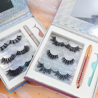 China Natural Soft Eyelash 3D Mink Eyelashes Waterproof Soft Magnetic Glue Eyeliner Pen Self Adhesive Set for sale