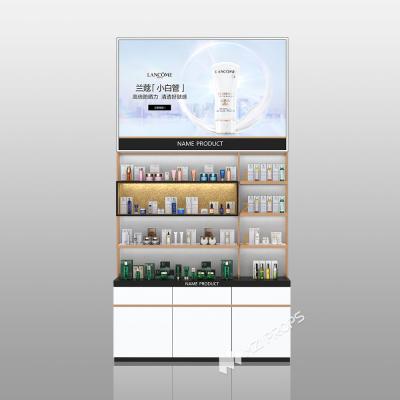 China BJiS-BSB2 White Glossy Skincare Display Cabinet with Titanium Trim for Cosmetics Store Design for sale