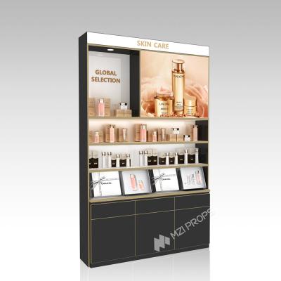 China DYaS-VK-2-1 Skincare Display Cabinet with White LED Strips and Gold Edge Trimming for sale