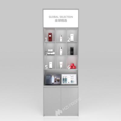 China GDR01-BZ-08 Skincare Display Pillar with Grey Over-Oil Board and Soft Film Light Box for High-End Brand Sales Counters for sale