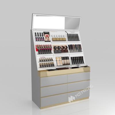 China GDR04-CZ-B01 Make-up Display Rack met reflecterend oppervlak en luxe branding integratie voor luchthaven duty-free zones Te koop