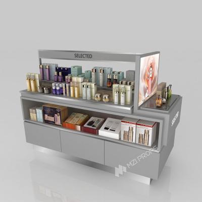 China GDR06-CMM04 Skincare Display Stand with 40mm Soft Film Light Box and 5mm Gray Glass for Luxury Retail for sale