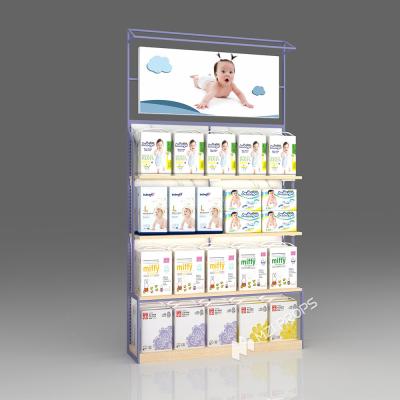 Chine M2-B2-A Cabinet d'affichage de la section des produits pour bébés du supermarché avec bandes LED à lumière neutre et boîte à lumière à film mou à vendre