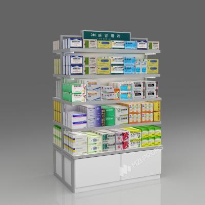 China JYaS-YZ-04B Minimalist Modern Style Pharmacy Center Cabinet With White Glossy Boards And Aluminum Price Tag Slot for sale