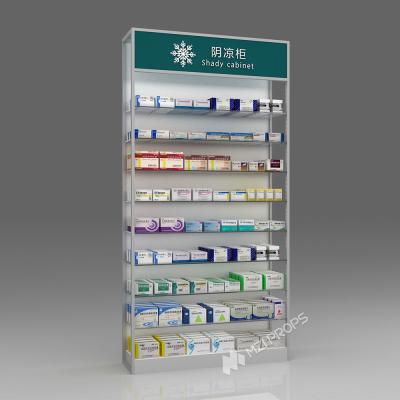 China JYaS-YB-06 Eco-friendly Community Pharmacy Shade Cabinet with White Glossy Boards and Clear Glass Shelves for sale