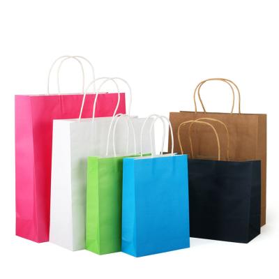 China Recyclable Custom Your Own Logo Size Color Cheap Food Take Away Kraft Paper Bag With Handle for sale