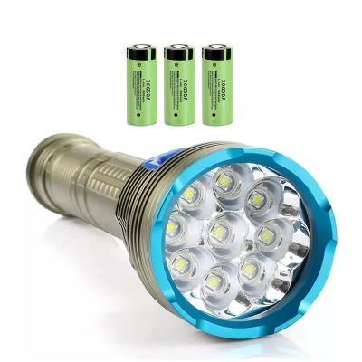 China Self-defense Dropshipping 9 LED Light Cold White Yellow /Shock Resistant/Hard Diving Torch with 26650 Rechargeable Battery 200M Underwater Scuba Diving Flashlight for sale