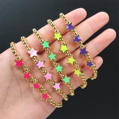 China CLASSIC Wholesale Oil Drop Luster Enamel Star Bracelet 18k Jewelry Gold Beads Copper Interesting Bracelets For Girls for sale