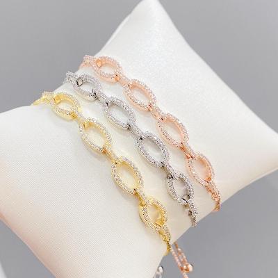 China Newest Trendy Trendy Zircon Geometric Design Gold Plated Link Chain Bracelet Brass Part Pull Rope for sale