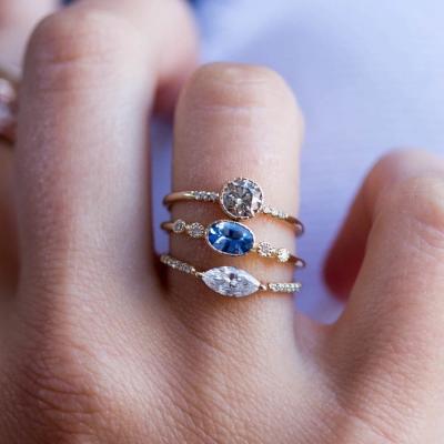 China Fashion Hot Selling Engagement Ring Set Fashion Hot Selling Copper Zircon Plated Real Gold Ring Jewelry Accessories for sale