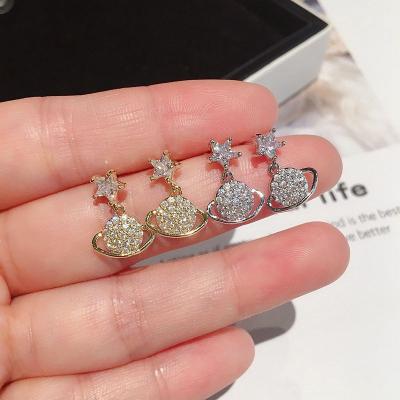 China 20100833 FASHIONABLE Gold Plated Inlay Korea Crystal Micro Zircon Planet High Quality Stud Earrings For Women for sale