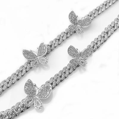 China Hot Selling Hip Hop Jewelry 12MM Crystal Gold Bang Cuban Link Chain FASHIONABLE Jewelry For Man Butterfly Necklace Jewelry for sale