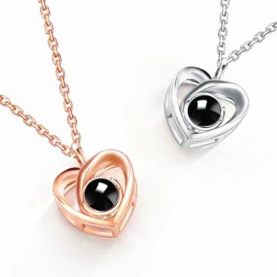 China Latest CLASSIC Design S925 Sterling Silver Heart Shape 100 Languages ​​Charm Necklace Pendant Chain Valentine Day Gift I Love You for sale