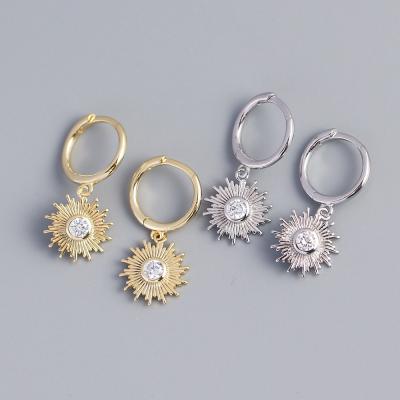 China Bohemian vintage design s925 sunflower design high quality sterling silver gold plated sunflower vintage charm circle earrings for sale