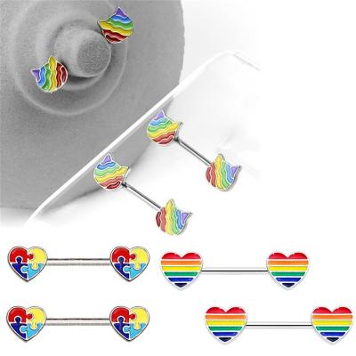 China Cute Double Headed Heart Shaped Cat Barbell Nipple Piercing Nipple Ring Medical Surgical Cartoon Jewelry 316L Stainless Steel for sale