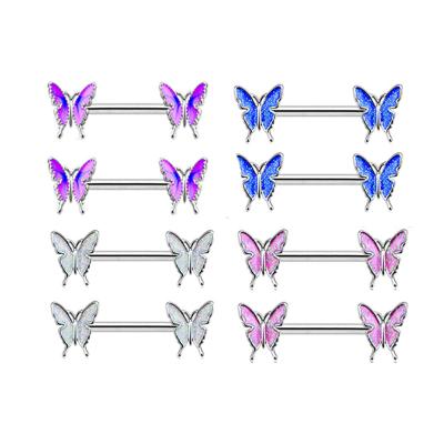 China Fashionable Wholesale 316L Stainless Steel Surgical Butterfly Milk Ring Barbell Double Head Piercing Nipple Ring For Women for sale