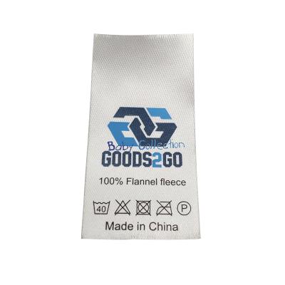 China Polyester Sustainable Apparel Cotton Sateen White Wash Care Label With Washing Instruction For Garment for sale