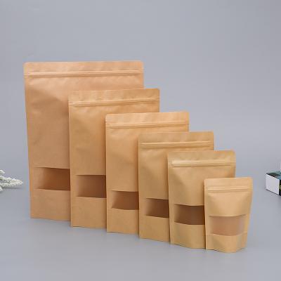 China Recycled Materials Stand Up Zipper Bag Kraft Paper White/Brown With Clear Window Offset Printing Rectangle Resealable Luxury Fancy Zipper Top for sale