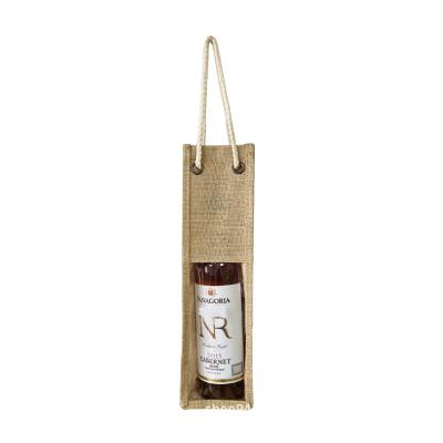 China Factory Japan Style Recyclable Logo Printing Jute Window Customized Wine Bottle Bags With Handle for sale