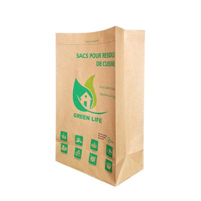 China Recyclable Degradable Compound Polylactic Acid Coated Biodegradable Kitchen Waste Brown Paper Bag for sale