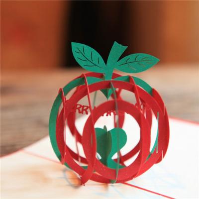 China Europe Custom Design Apple Shape Paper Printing 3D Christmas Greeting Cards for sale