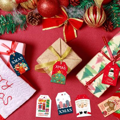 China Viable Wholesale Printed Christmas Gift Paper Tag With String Tags Gift Wrapping Decor Gift for sale