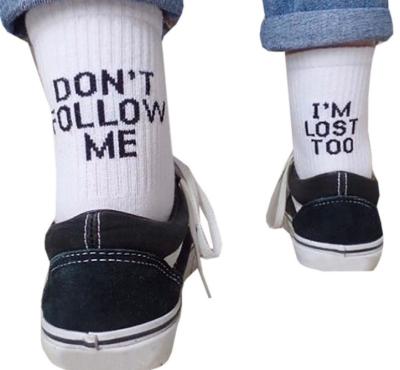 China Breathable White Letter Socks Cotton Socks Letter Socks for sale