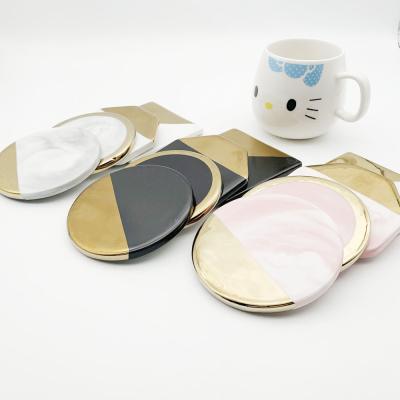 China Viable Creative Marbled Gold Plated Ceramic Coaster Coaster Insulation Coaster for sale