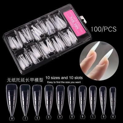 China Nail Form Full Cover Carved Fake Finger Extension Tips 100pcs Fingernail Tips Quick Building Polish Mold Manicuring Tool Kit for sale