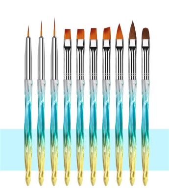 China 10pcs Painted Nail Art Pen Set Gradient Blue Nail Art Phototherapy Pen Drawing Brush Cut Out Crystal Pen Acrylic Gel UV Polish Tool for sale