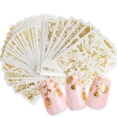 China 20PCS Fashionable Gold Nail Water Sticker 3D Adhesive Classic Flower Bars Design Decal For Nail Art Manicure Slider Nail Decoration for sale