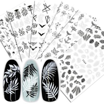 China Simple Nail Art Stickers 1pcs for Nail Designs Flower White Black Foil Manicure 3D Linear Sliders Nail Art Decorations Sticker Decal for sale