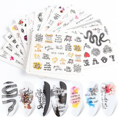 China 2022 Fashion Nail Art Water Sliders Manicure Letter Skull Snake Nails Transfer Nail Stickers 4pcs Paper Charms Nail Designs Gels Nail Sticker Decals for sale