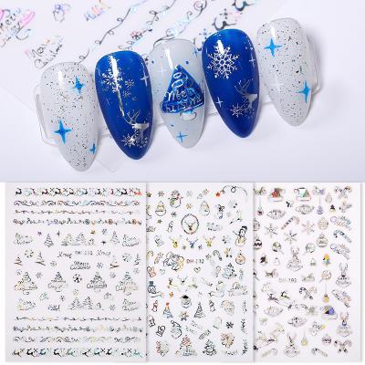 China Santa Tree Snowflake Designers Nails Elk Stickers Adhesive Accessories 3D Laser Nail Ribbon Nail Stickers Xmas Theme Christmas for sale