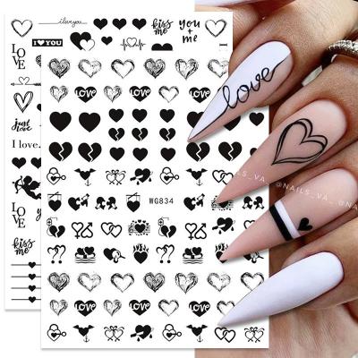 China Red Black White Black Nail Sticker Valentines Day Transfer Decals Slider Gifts 3D Love Heart Designs Nail Art Decals 1PC For Nail Decoration Manicures for sale