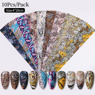 China Nail Foil Sticker Set 10 Patterns Animal Nail Foil For Transfer Paper Stickers Sliders Adhesive Nails Wraps DIY Leopard Nail Art Decorations for sale