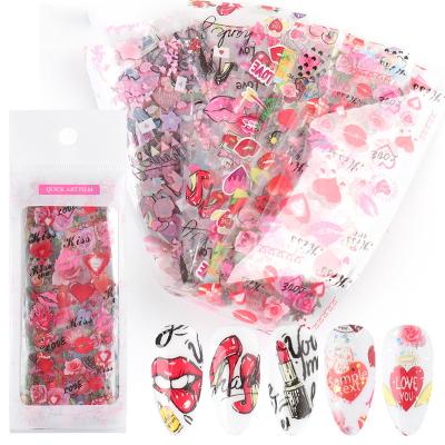 China Red Lips Heart Design Sliders Wrap Rose Sexy Lips Nail Art Butterfly Letter Foil Sticker Love Heart Nail Valentines Transfer Slider Decoration 10pcs/Set for sale