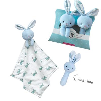 China Newest Antibacterial Original Design Lovely Rabbit Toys 2 Piece Safety Stuffed Blanket With Animals Shower Newborn Baby Gift Set for sale