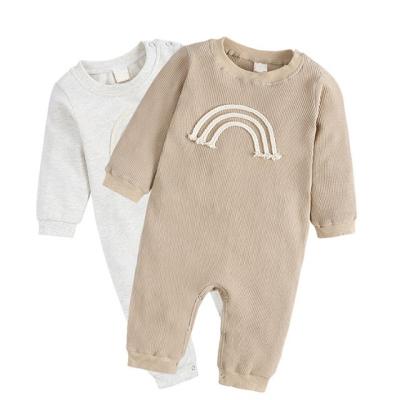 China Breathable Eco-Friendly Canvas Breathable Eco-Friendly Winter Clothes Newborn Ins. Long Drop Sleeve Rainbow Ribbed Outfits Solid Color Boy Girl Infant Romper for sale