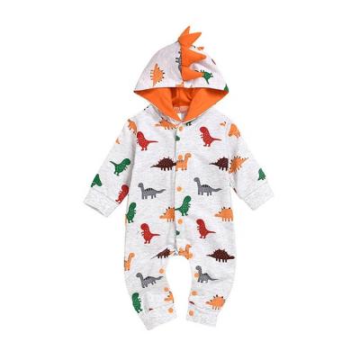 China Lovely Cartoon Dinosaur Animal Pattern Design Breathable Eco-Friendly Long Sleeve Baby Romper Custom Clothes for sale