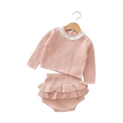 China Super Soft Ruffles Super Soft Baby Clothes Girl Winter Clothing Knitted Baby Set for sale