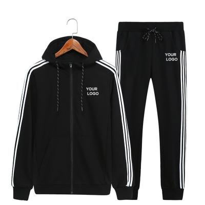 China Custom Made Mens 2 Piece Sweat Suit Hoodie Black And White Breathable Jacket And Pants for sale