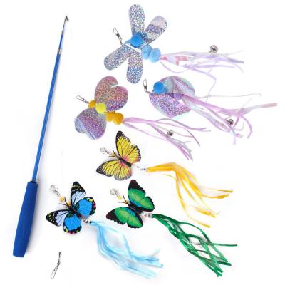 China Viable Butterflies Funny Pet Cat Teaser Toys With Rretractable Plastic Stick for sale