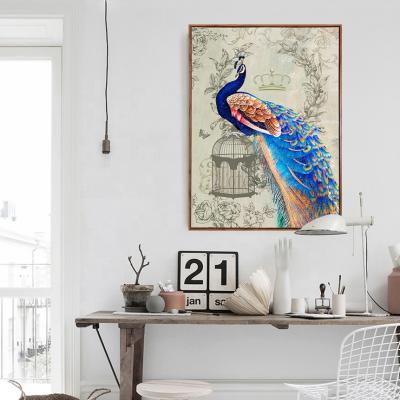 China Home Decoration Modern Animal Mural UV Print Peacock Wall Decor Canvas Painting For Living Room for sale