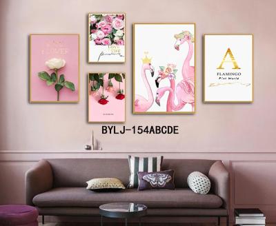 China Romantic Wall Art Gold Foil Handmade Paintings Modern Hot Selling Modern Hot Pink Swan and Foil Plant Canvas for sale