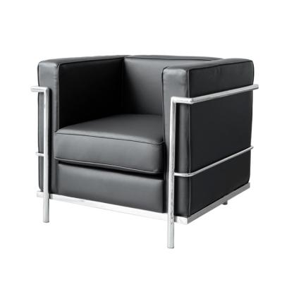 China High Quality Modern Bauhaus Contemporary Stainless Steel Base LC2 Poltrona Living Room Armchair LC3 Black Leather Accent Chairs Modular for sale