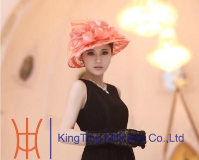 China Peach Wedding Organza Hat With Two Layer Flying Organza Brim for sale