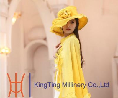 China Yellow Wedding Organza Hat With Scarf / Two Layer Flying Organza Brim for sale