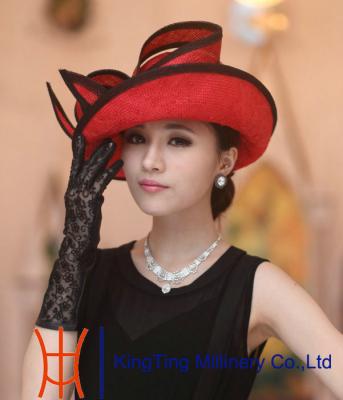 China Bright Red Fashionable Womens Straw Hat , straw hat with bowknot for sale