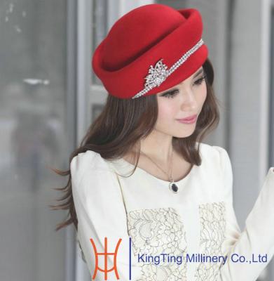 China Special Red / Royal Cloche Pillbox Hats With Brooch Trimming For Ladies for sale